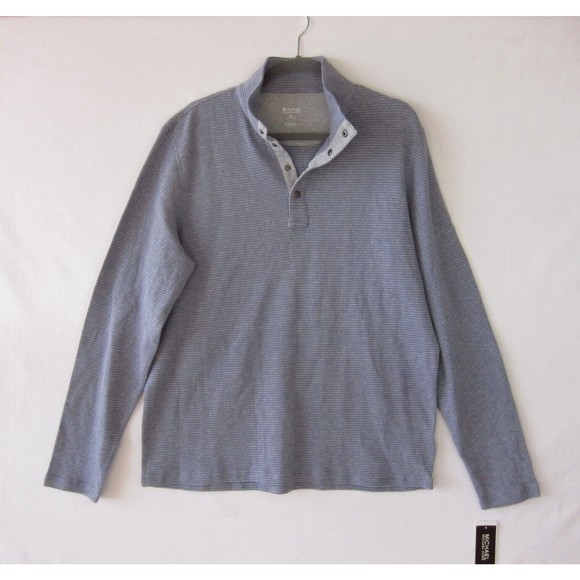 Michael Kors Other - Michael Kors 1/4 Snap Button Knit Sweater Striped Blue Gray Mock Neck Size XL